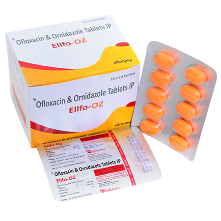 Product Name: Ellfo OZ, Compositions of Ellfo OZ are Ofloxacin & Ornidazole Tablets IP - Ellanjey Lifesciences