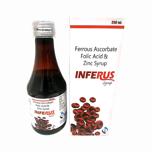 Product Name: INFERUS, Compositions of INFERUS are Ferrous Ascorbate & Folic Acid &  Zinc Syrup  - Insta Care Lifesciences