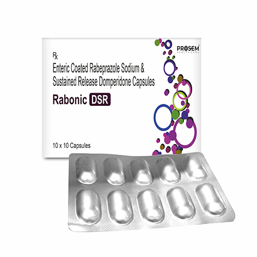 Product Name: Rabonic DSR, Compositions of Rabonic DSR are Enteric Coated Rabeprazole Sodium & suslained Relese Domperidone Capsules - Prosem Healthcare