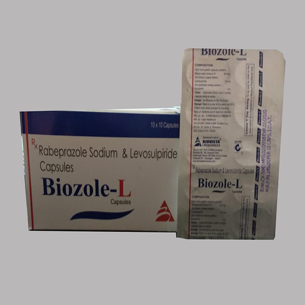 Product Name: Biozole L, Compositions of Biozole L are Rabeprazole Sodium & Levosulpiride(SR)Capsules - Biovista Lifesciences