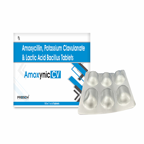 Product Name: Amoxynic  CV, Compositions of Amoxycillin,Potassium Clavulanate & lactic Acid Bacillus Tablets are Amoxycillin,Potassium Clavulanate & lactic Acid Bacillus Tablets - Prosem Healthcare