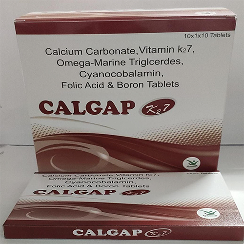 Product Name: CALGAP  K27 , Compositions of CALGAP  K27  are Calcium Carbonate, Vitamin k27, Omega-Marine TrigIcerdes, Cyanocobalamin, Folic Acid & Boron Tablets  - Orange Biotech Private Limited