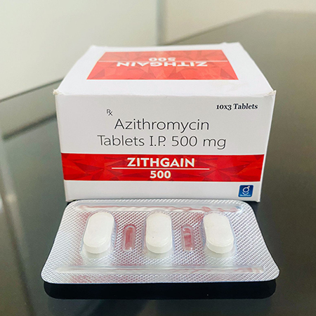 Product Name: Zithgain, Compositions of Azithromycin Tablets IP 500 mg are Azithromycin Tablets IP 500 mg - Gainmed Biotech Private Limited