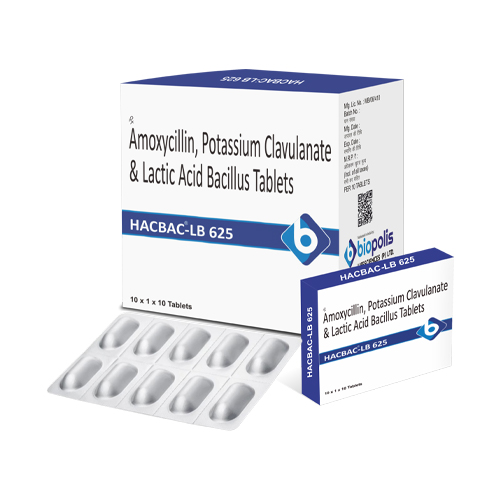 Product Name: HACBAC LB 625, Compositions of HACBAC LB 625 are Amoxycillin and Potassium Clavulanate & Lactic Acid Bacillus Tablets - Biopolis Lifesciences Private Limited