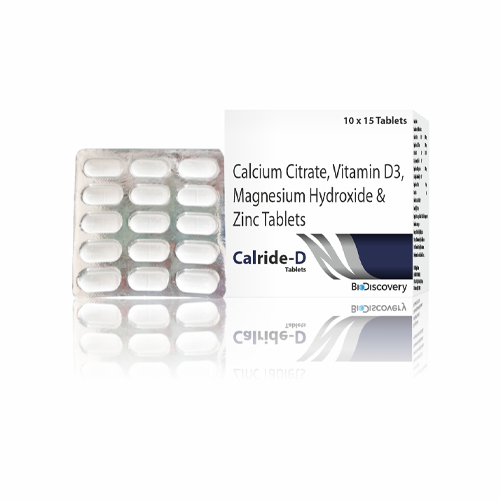 Product Name: Calride D, Compositions of Calride D are Calcium Citrate, Vitamin D3, Magnesium Hydroxide & Zinc Tablets - Biodiscovery Lifesciences Private Limited