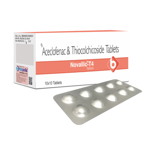 Product Name: NOVALLIC T4, Compositions of NOVALLIC T4 are ceclofenac & Thicolchicoside Tablets - Biopolis Lifesciences Private Limited