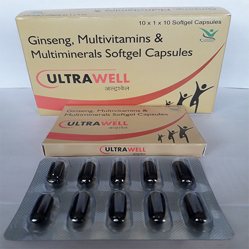 Product Name: ULTRAWELL , Compositions of ULTRAWELL  are Ginseng, Multivitamins & Multiminerals Softgel Capsules  - Orange Biotech Private Limited