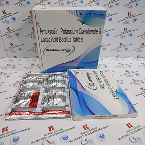 Product Name: Kanmox CV 625, Compositions of Kanmox CV 625 are Amoxcillin & Potassium Clavulanate Tablets I.P - Kanish Biotech