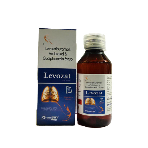 Product Name: Levozat, Compositions of Levozat are Levosalbutamol, Ambroxol & Guaiphenesin Syrup - Zatropha Pharma