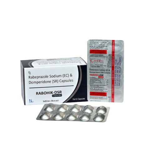 Product Name: RABOHIK DSR, Compositions of RABOHIK DSR are Rabeprazole Sodium (EC) & Domperidone (SR) Capsules - Hikona Lifesciences