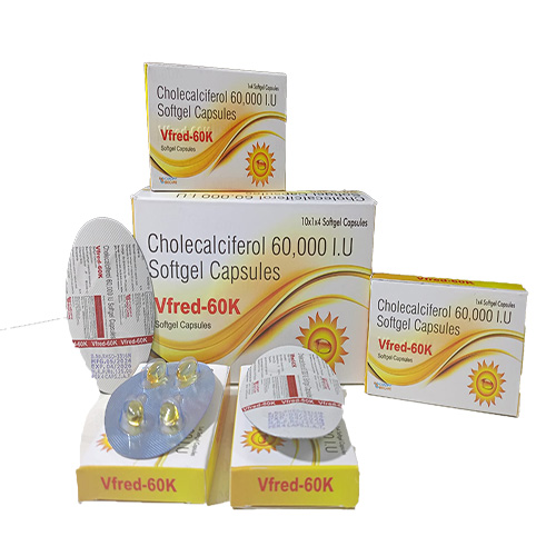 Product Name: Vfred 60K , Compositions of Cholecalciferol 60,000 I.U Softgel Capsules  are Cholecalciferol 60,000 I.U Softgel Capsules  - Cardiff Biocare