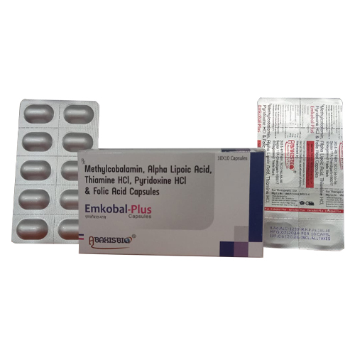 Product Name: EMKOBAL PLUS, Compositions of Methylcobalamin, Alpha Lipoic Acid, Thiamine HCL, Pyridoxine Hydochloride, Folic Acid Capsules are Methylcobalamin, Alpha Lipoic Acid, Thiamine HCL, Pyridoxine Hydochloride, Folic Acid Capsules - Access Life Science