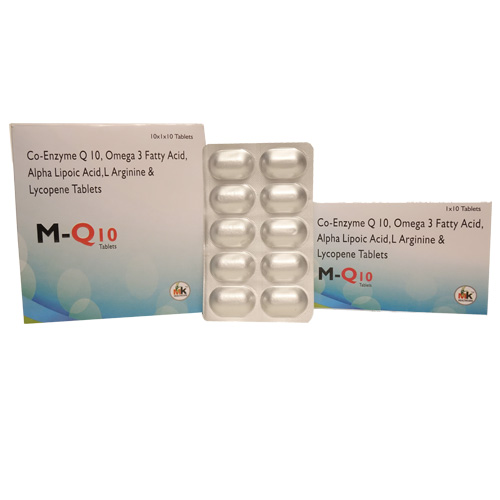 Product Name: M Q10, Compositions of M Q10 are Co-Enzyme Q 10, Omega 3 Fatty Acid. Alpha Lipoic Acid. L. Arginine & Lycopene Tablets - MK Healthcare