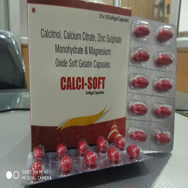 Product Name: Calci Soft, Compositions of Calci Soft are Calcitriol ,Calcium Citrate, Zinc Sulphate Monohydrate & Magnesium Oxide Soft Gelatin Capsules  - Biovista Lifesciences