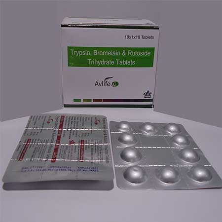 Product Name: Avlife DS, Compositions of Trypsin Bromelain & Rutoside Trihydrate Tablets are Trypsin Bromelain & Rutoside Trihydrate Tablets - Asgard Labs Private Limited