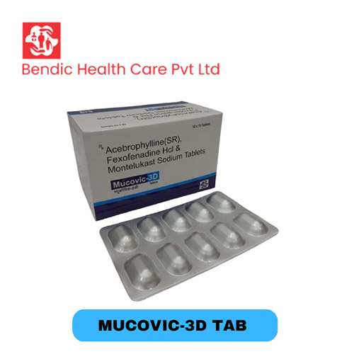 Product Name: MUCOVIC 3D, Compositions of Acebrophylline(SR) Fexofenadine Hcl & Montelukast Sodium Tablets are Acebrophylline(SR) Fexofenadine Hcl & Montelukast Sodium Tablets - Bendic Healthcare Private Limited