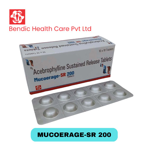 Product Name: MUCOERAGE SR 200, Compositions of Acebrophylline Sustained Release Tablets are Acebrophylline Sustained Release Tablets - Bendic Healthcare Private Limited