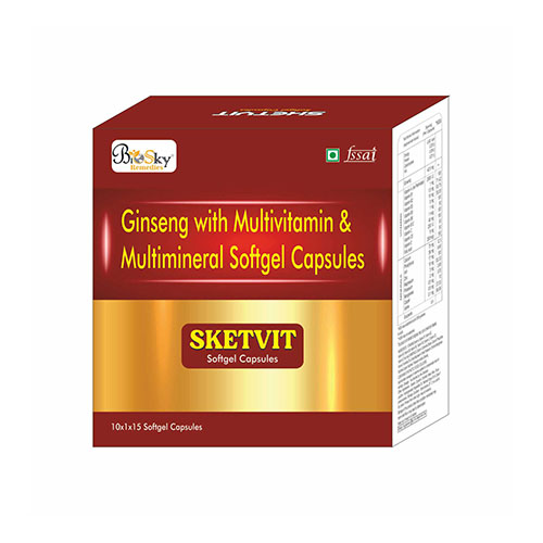 Product Name: Sketvit, Compositions of Sketvit are Ginseg with Multivitamin & Multimineral Softgel Capsules - Biosky Remedies