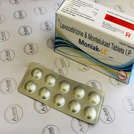 Product Name: Moniak LC, Compositions of Levocetrizine & Montelukast Tablets IP are Levocetrizine & Montelukast Tablets IP - Aniak Healthcare