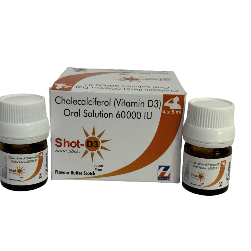 Product Name: Shot D3 , Compositions of Shot D3  are Cholecalciferol (Vitamin D3) Oral Solution 60000 IU - Zerdia Healthcare Private Limited