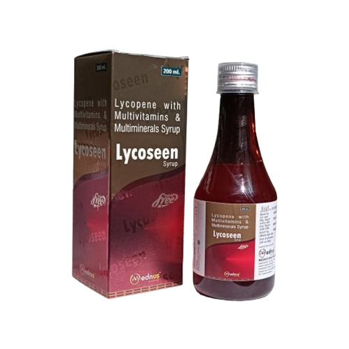 Product Name: Lycoseen, Compositions of Lycoseen are Lycopene with Multivitamins & Multiminerals Syrup - Mednus Healthcare