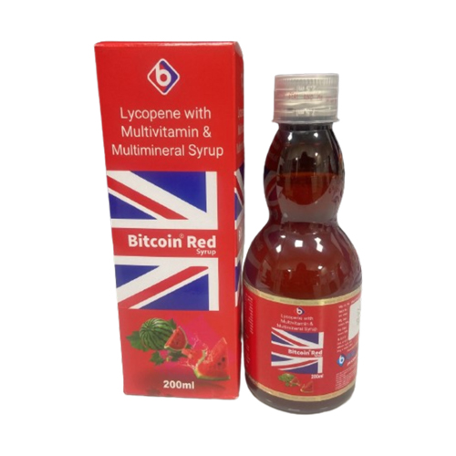 Product Name: BITCOIN RED, Compositions of BITCOIN RED are Lycopene With Multivitamin & Multiminerals Syrup  - Biopolis Lifesciences Private Limited