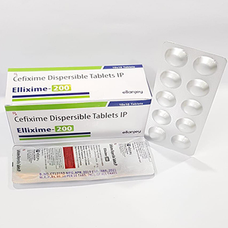 Product Name: Ellixime 200, Compositions of Ellixime 200 are Cefixime Dispersable Tablets IP - Ellanjey Lifesciences