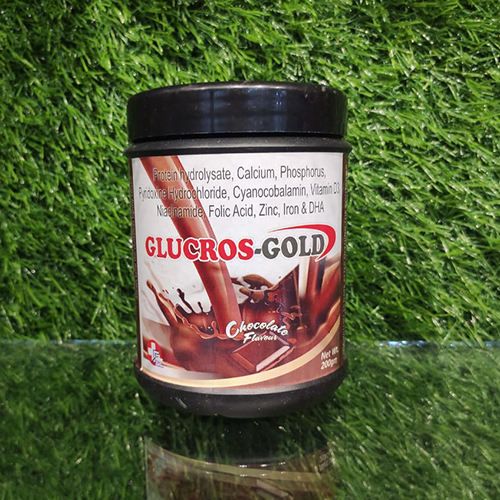 Product Name: Glucros Gold, Compositions of Glucros Gold are Protein Hydrolysate,Calcium,Phosphorus Pyridoxine Hydrochloride,Cyanocobalamin,Vitamin D3 Niacinamide,Folic Acid,Zinc,Iron & DHA - Crossford Healthcare