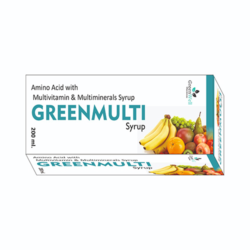 Product Name: Greenmulti, Compositions of Greenmulti are Amino acid with multivitamin & multiminerals syrup - Greenwell Lifesciences