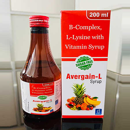 Product Name: Avergain L, Compositions of Avergain L are B-Complex with L-Lysine with Vitamin Syrup - Gainmed Biotech Private Limited