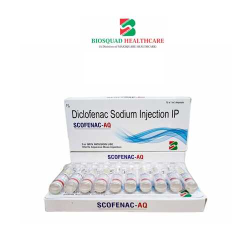 Product Name: SCOFENAC AQ, Compositions of SCOFENAC AQ are Diclofenac Sodium Injection IP - Biosquad Healthcare