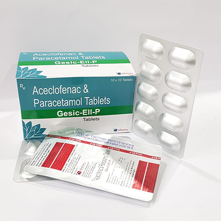 Product Name: Gesic ELL P, Compositions of Gesic ELL P are Aceclofenac & Paracetamol Tablets - Ellanjey Lifesciences