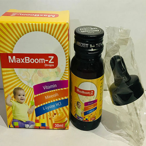 Product Name: MaxBoom Z, Compositions of are Zinc gluconate 34.9 mg+Choline 25  MCG+Flaxseed oil 3 MG+L-lysine 10  MG+Vitamin A 1000 IU+Vitamin B1 0.8  MG+Vitamin B2 0.6 MG+Vitamin B3 3  MG+Vitamin B5 1 MG+Vitamin - MediGrow Lifesciences