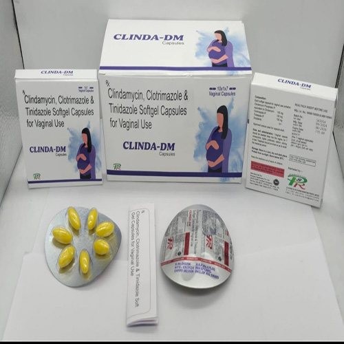 Product Name: CLINDA DM , Compositions of Clindamycin, Clotrimazole & Tinidazole Softgel Capsules for Vaginal Use  are Clindamycin, Clotrimazole & Tinidazole Softgel Capsules for Vaginal Use  - DM Pharma