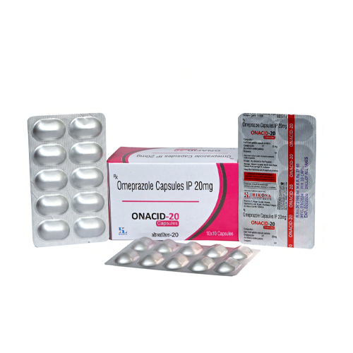 Product Name: ONACID 20, Compositions of ONACID 20 are Omeprazole Capsules IP 20mg - Hikona Lifesciences