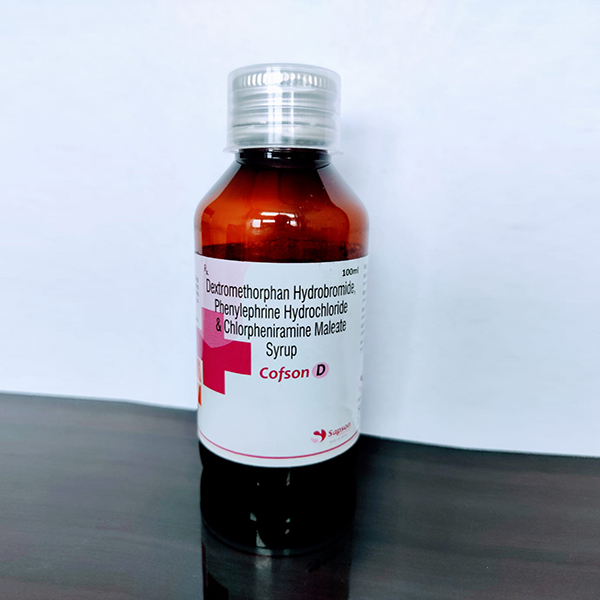 Product Name: Cofson D, Compositions of Cofson D are Dextromethorphan Hydrobromide 100 Phenylephrine Hydrochloride & Chlorpheniramine Maleate Syrup  - Sapson Pharma