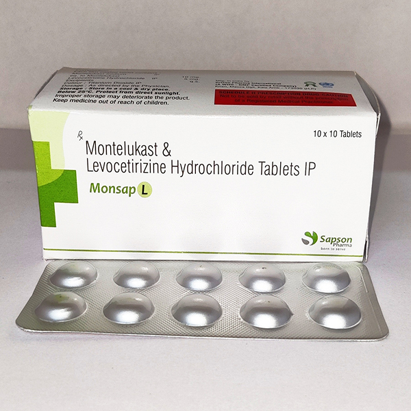 Product Name: monsap L, Compositions of monsap L are Montelukast & Levocetirizine Hydrochoride tablets IP - Sapson Pharma