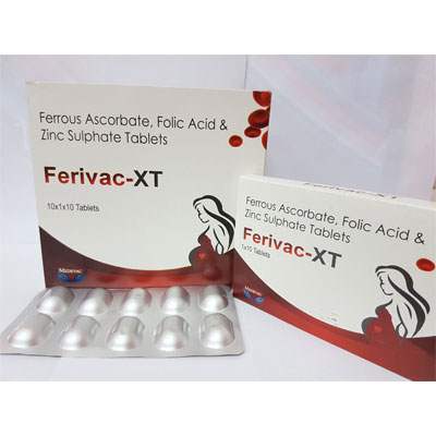 Product Name: FERIVAC XT, Compositions of FERIVAC XT are Ferrous Ascorbate, Folic Acid & Zinc Sulphate Tablets - Cubic Lifesciences Private Limited